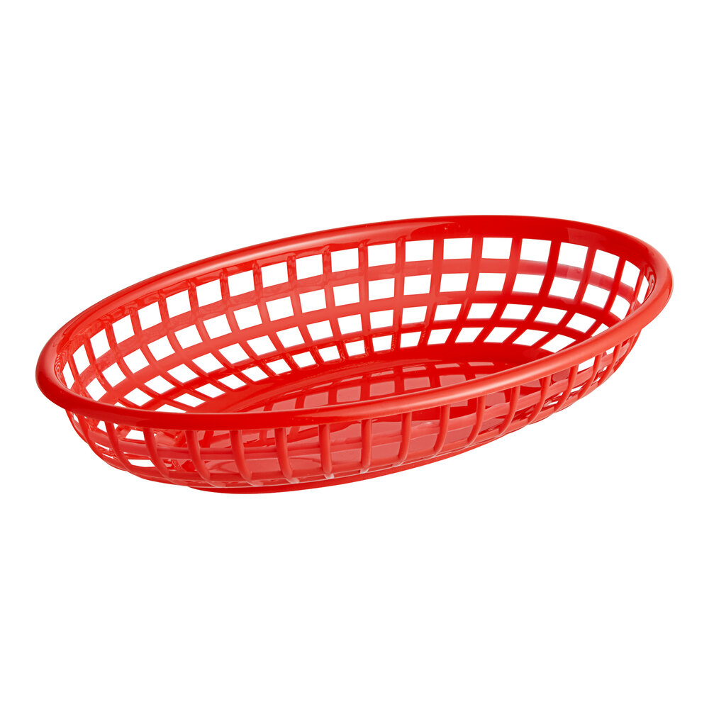 Choice 9 1/4" x 5 3/4" x 1 1/2" Red Oval Plastic Fast Food Basket - 12/Pack