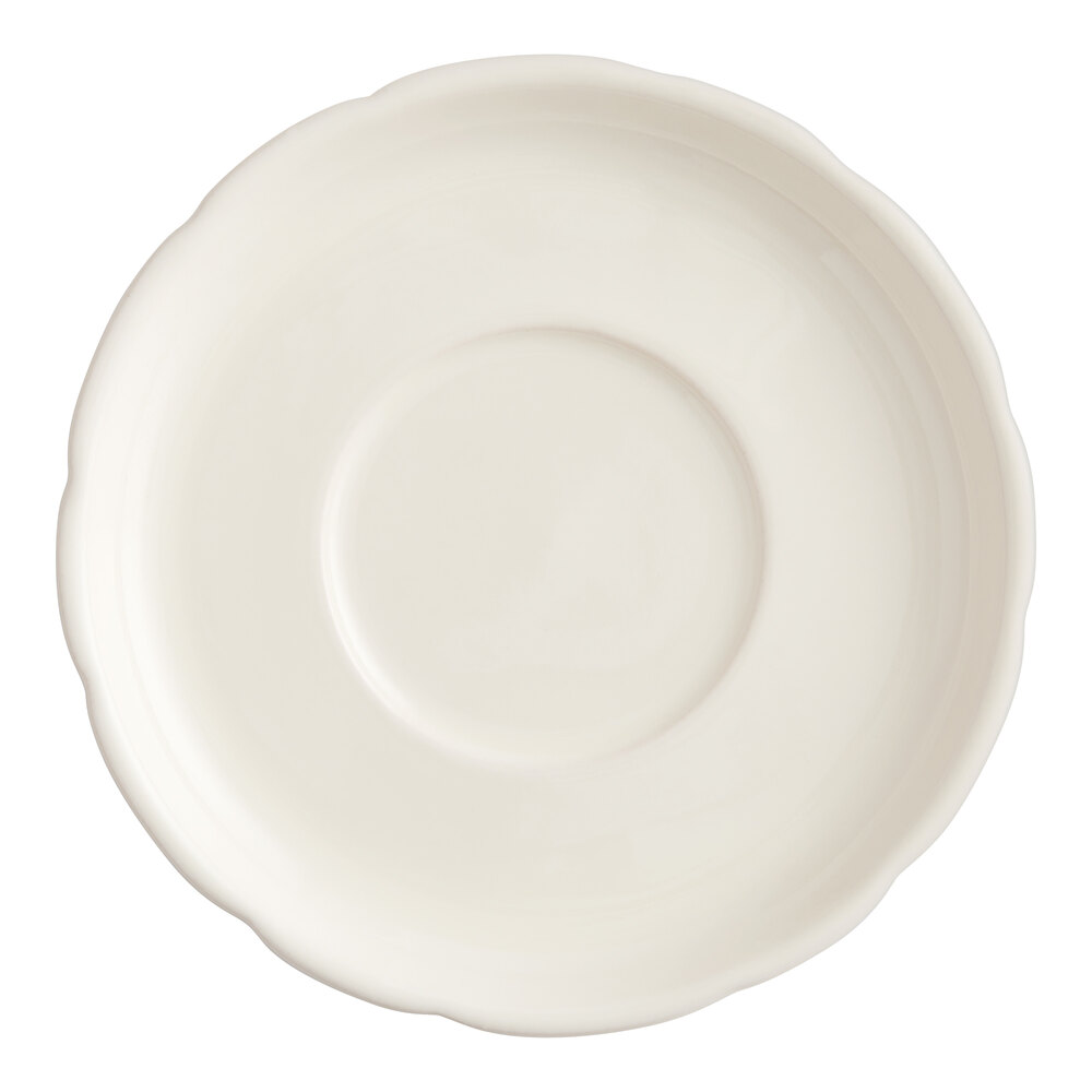 Acopa 6" Ivory (American White) Scalloped Edge Stoneware Saucer - 36/Case