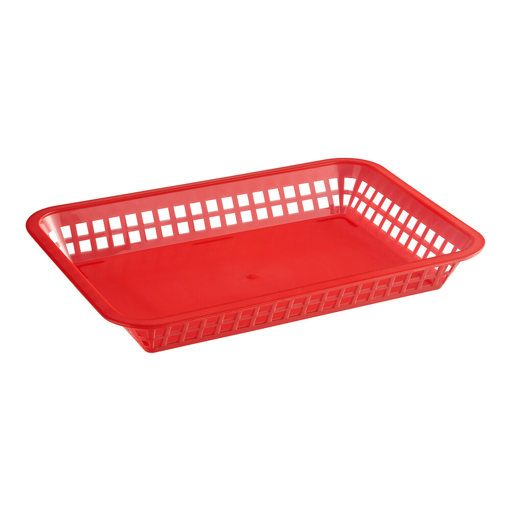 Choice 12" x 8 1/2" x 1 1/2" Red Rectangular Plastic Fast Food Basket - 12/Pack