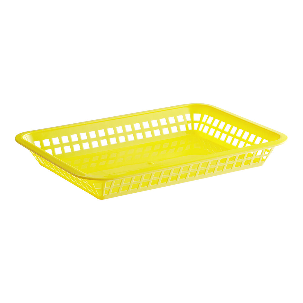 Choice 12" x 8 1/2" x 1 1/2" Yellow Rectangular Plastic Fast Food Basket - 12/Pack