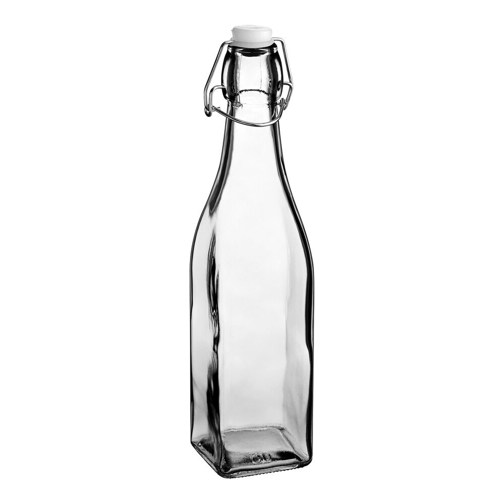Acopa 19 oz. Customizable Clear Glass Bottle with Wire Bail Swing Top Lid - 12/Case