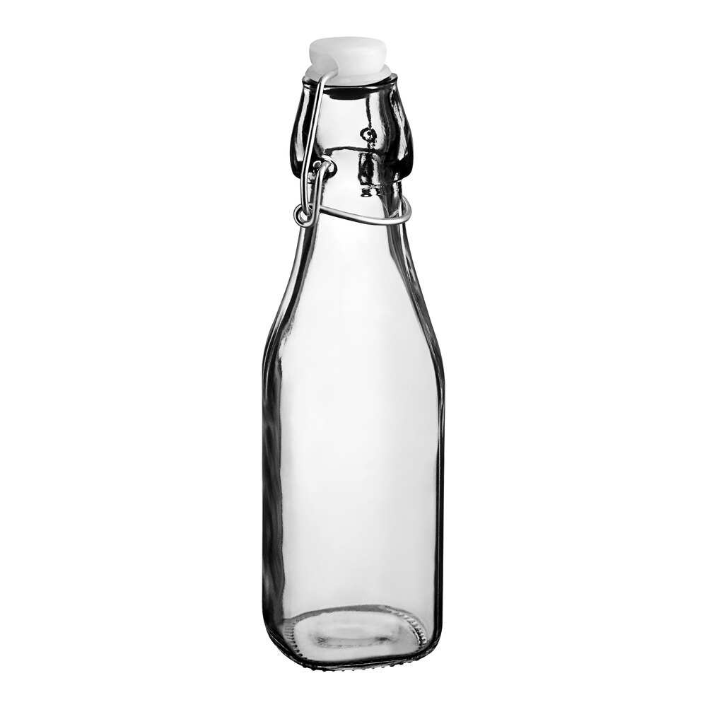Acopa 8.5 oz. Customizable Clear Glass Bottle with Wire Bail Swing Top Lid - 12/Case