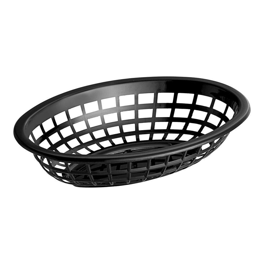 GET OB-734-BK 8" x 5 1/2" x 2" Oval Black Plastic Fast Food Basket - 12/Pack