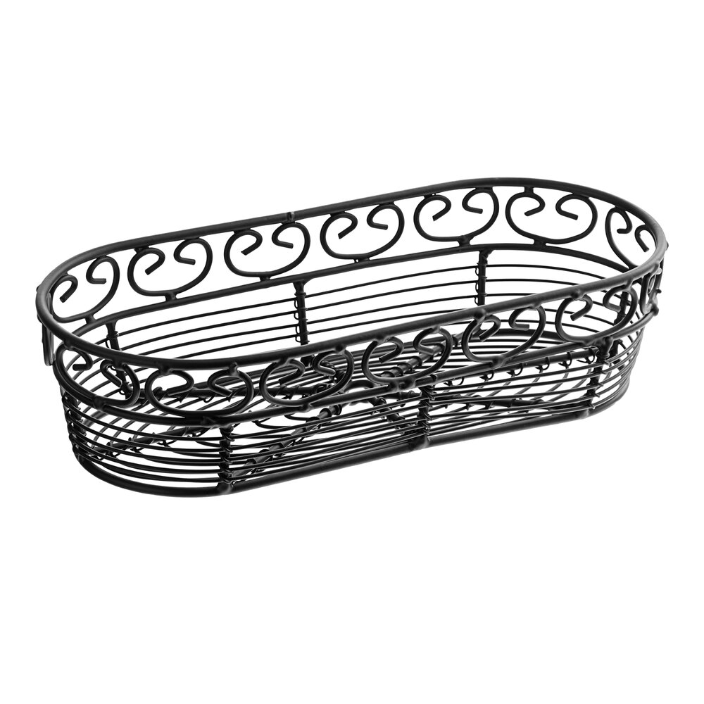 Tablecraft BK21709 Mediterranean Oblong Black Metal Basket - 9" x 4" x 2"