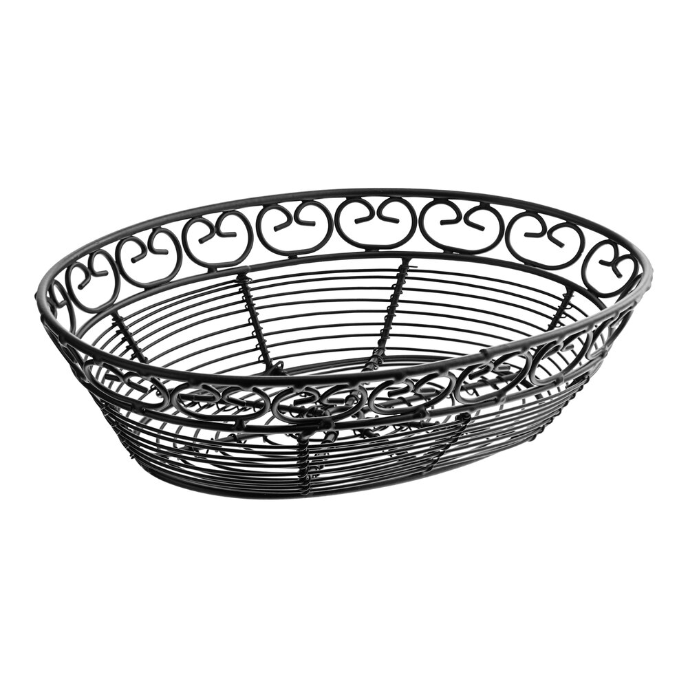 Tablecraft BK27409 Mediterranean Oval Black Metal Basket - 9" x 6 1/4" x 2 1/4"