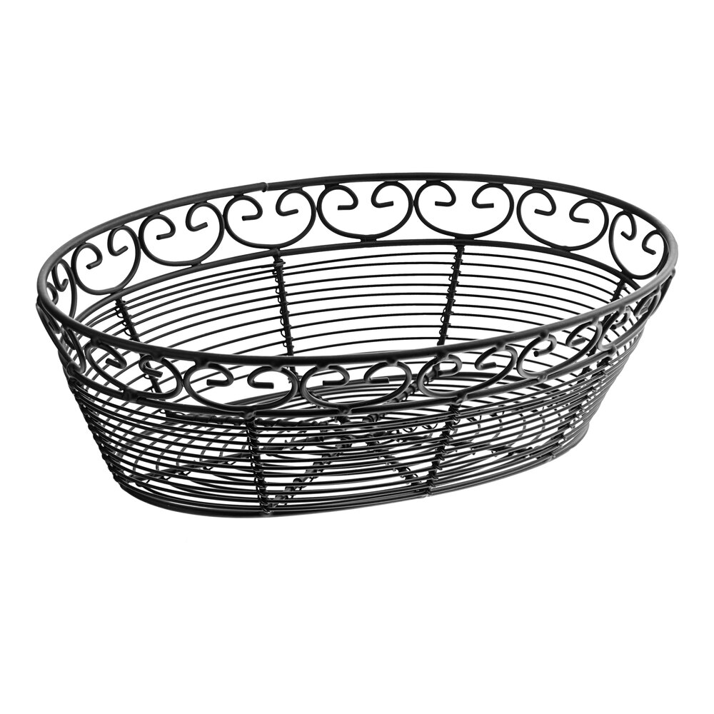 Tablecraft BK27410 Mediterranean Oval Black Metal Basket - 10" x 6 1/2" x 3"