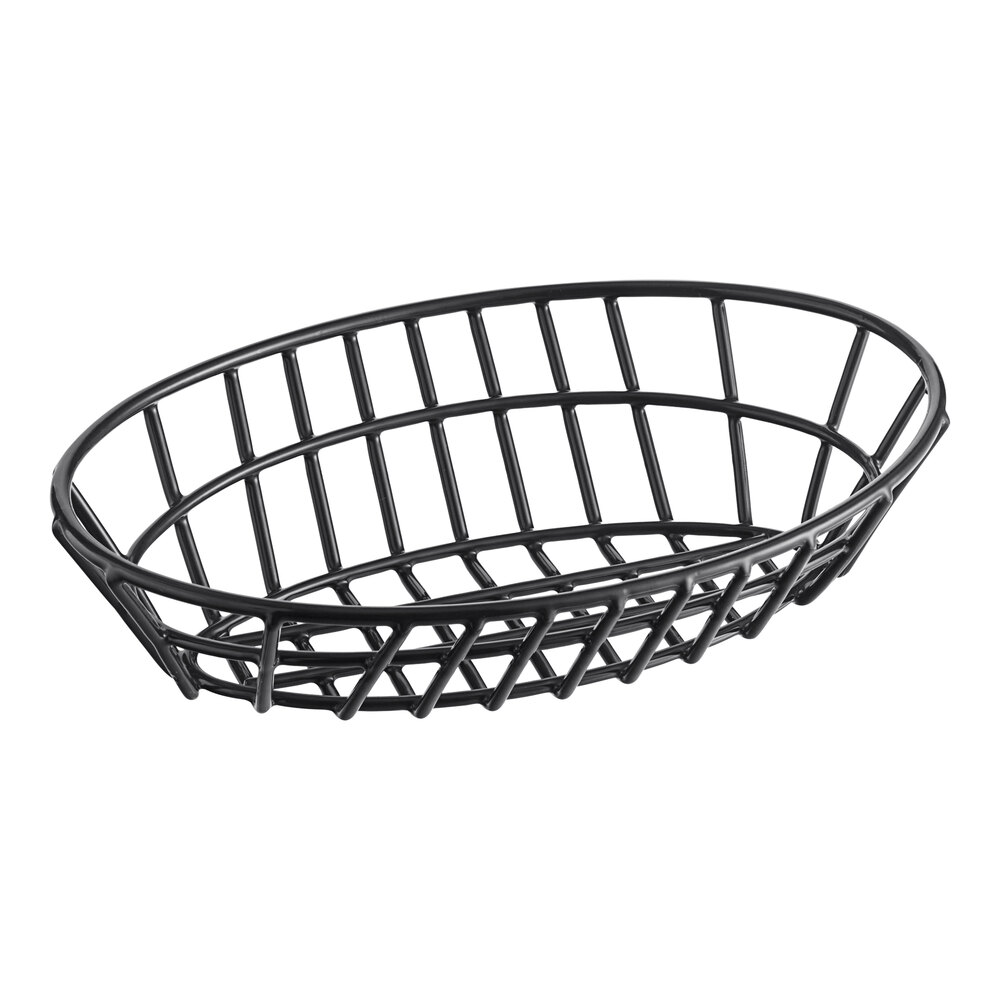 Clipper Mill by G.E.T. 4-34412 9 1/4" x 6 1/4" Black Poly Coated Iron Oval Wire Grid Basket