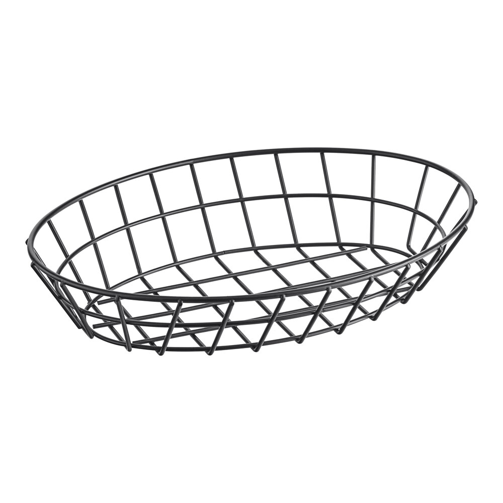 Clipper Mill by G.E.T. 4-34418 12" x 8 1/2" Black Poly Coated Iron Oval Wire Grid Basket