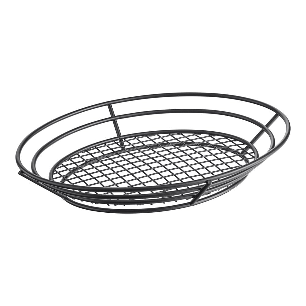 Clipper Mill by G.E.T. 4-38848 12 1/2" x 9 1/4" Black Iron Powder Coated Oval Basket with Raised Grid Base