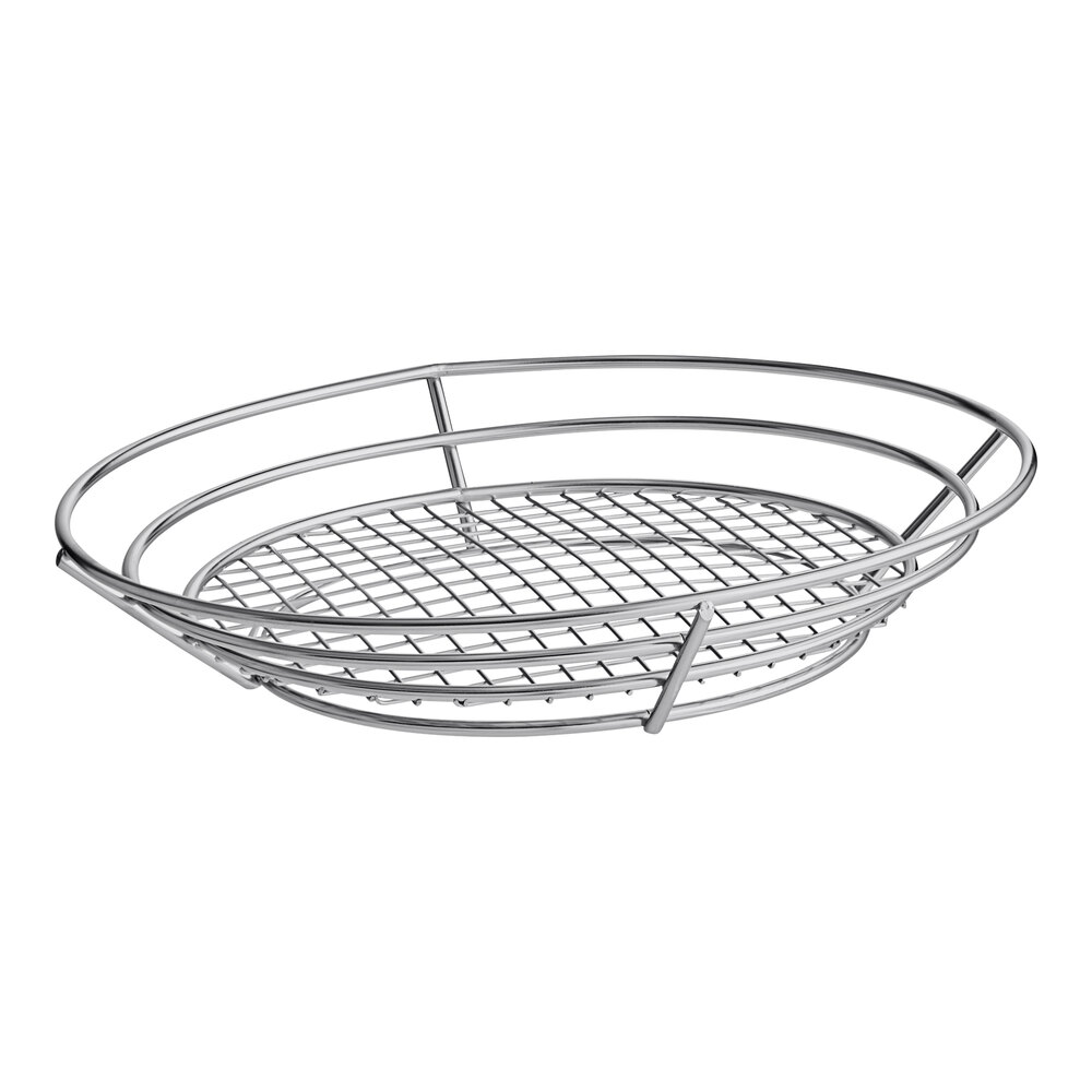 Clipper Mill by G.E.T. 4-84814 12 1/2" x 9 1/4" Stainless Steel Oval Basket with Raised Grid Base