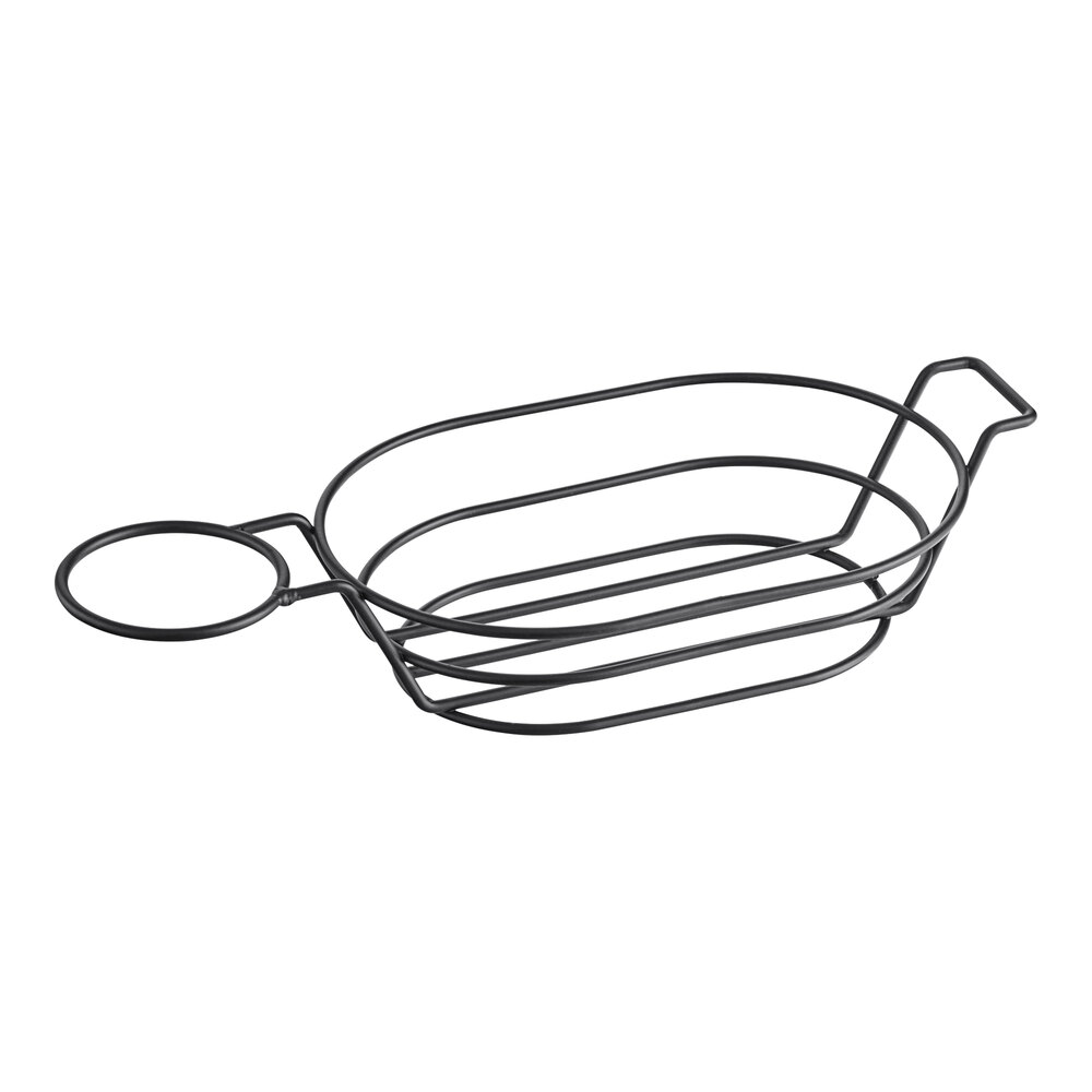 Clipper Mill by G.E.T. 4-361630 13 1/4" x 6" x 2" Black Iron Teflon® Coated Oval Basket with Handle and Ramekin Holder