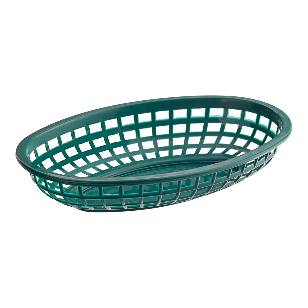 Tablecraft 1074FG 9 1/4" x 6" x 1 3/4" Forest Green Classic Oval Plastic Basket - 36/Pack