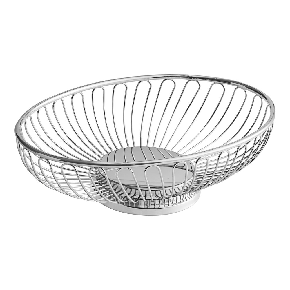 Tablecraft 4174 Chalet Medium Oval Chrome Basket - 9" x 6" x 2 5/8"