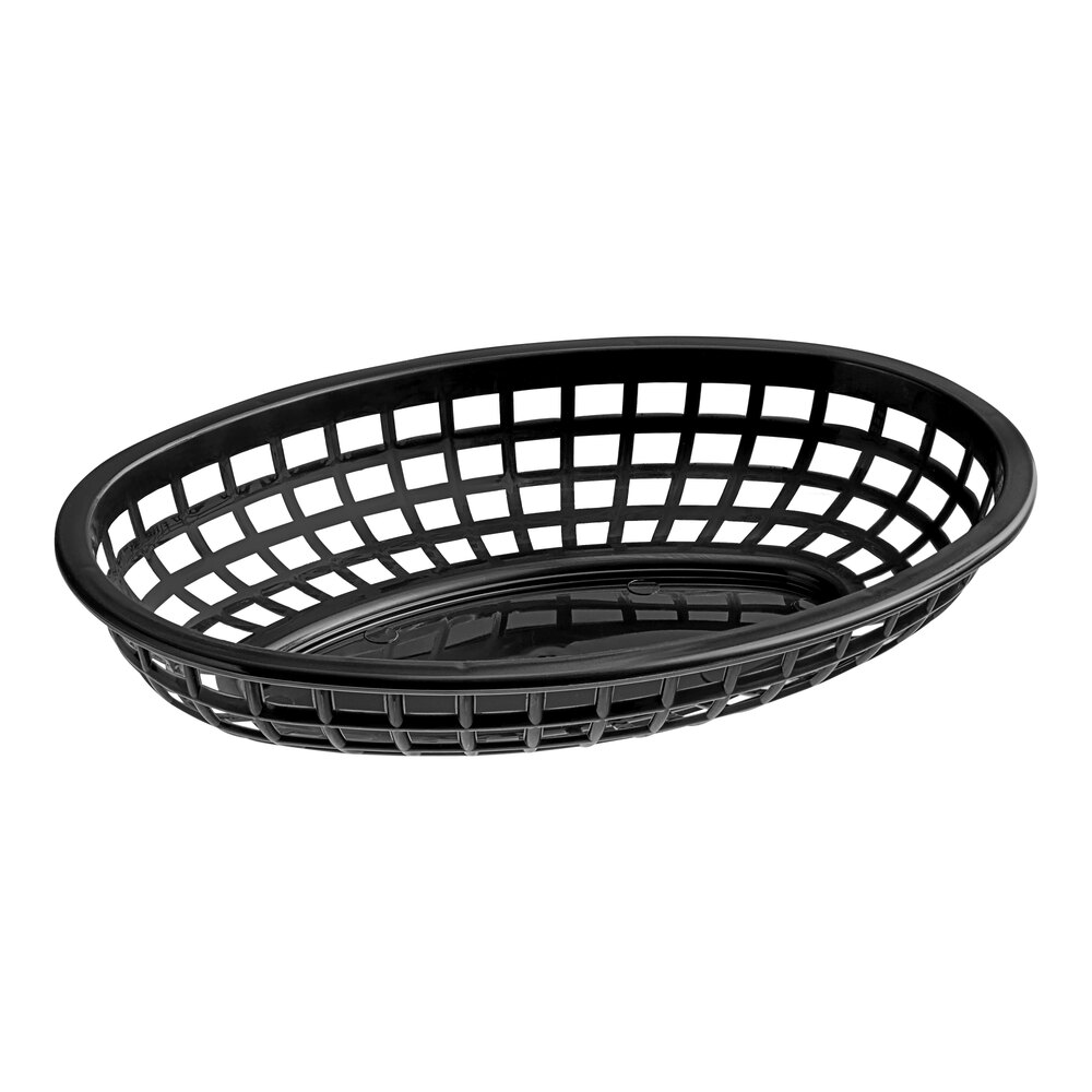 Tablecraft 1074BK 9 1/4" x 6" x 1 3/4" Black Classic Oval Plastic Basket - 36/Pack