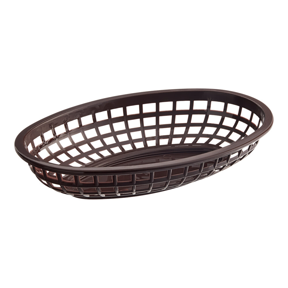 Tablecraft 1074BR 9 1/4" x 6" x 1 3/4" Brown Classic Oval Plastic Basket - 36/Pack