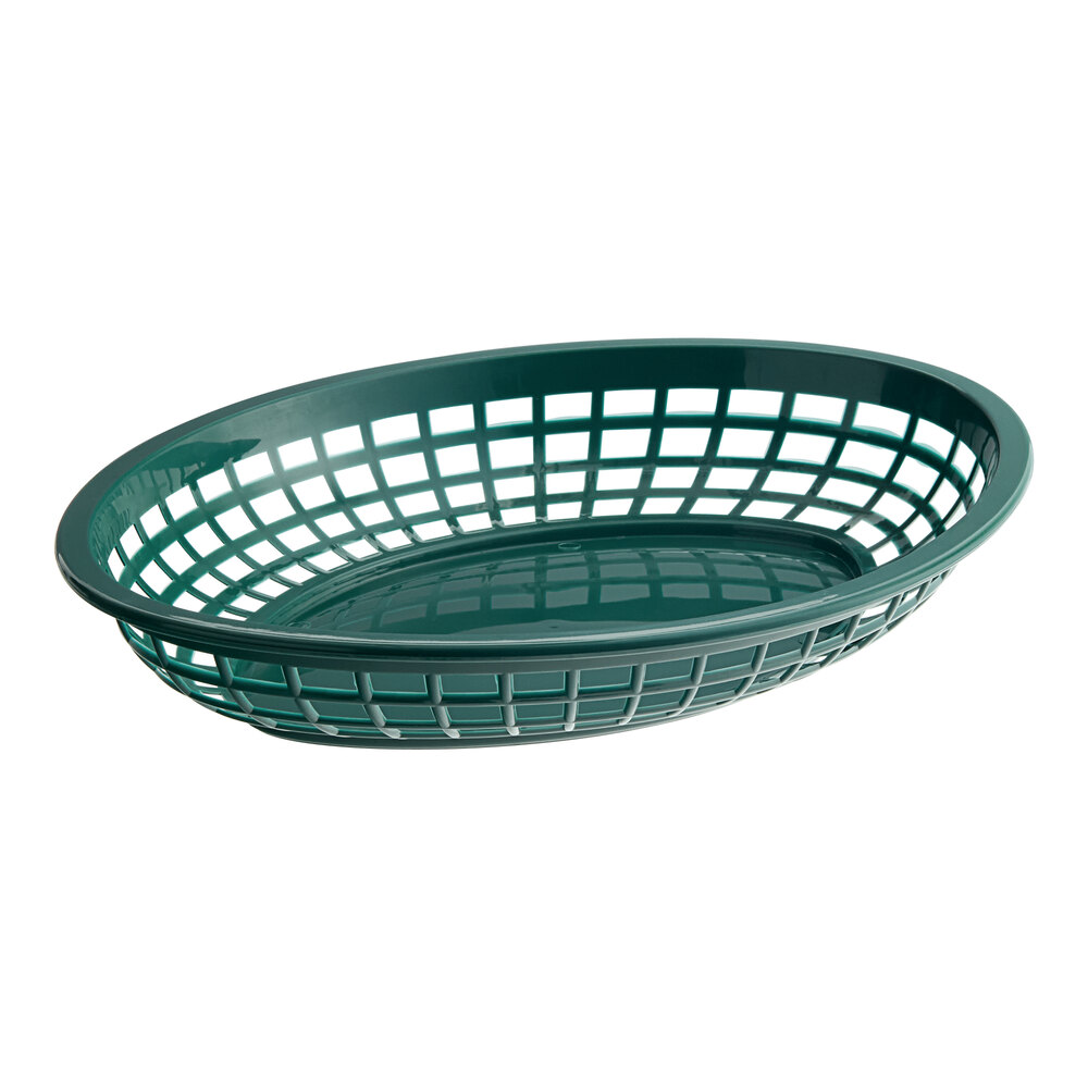 Tablecraft C1084FG Forest Green Jumbo Oval Polypropylene Fast Food Basket - 12/Pack