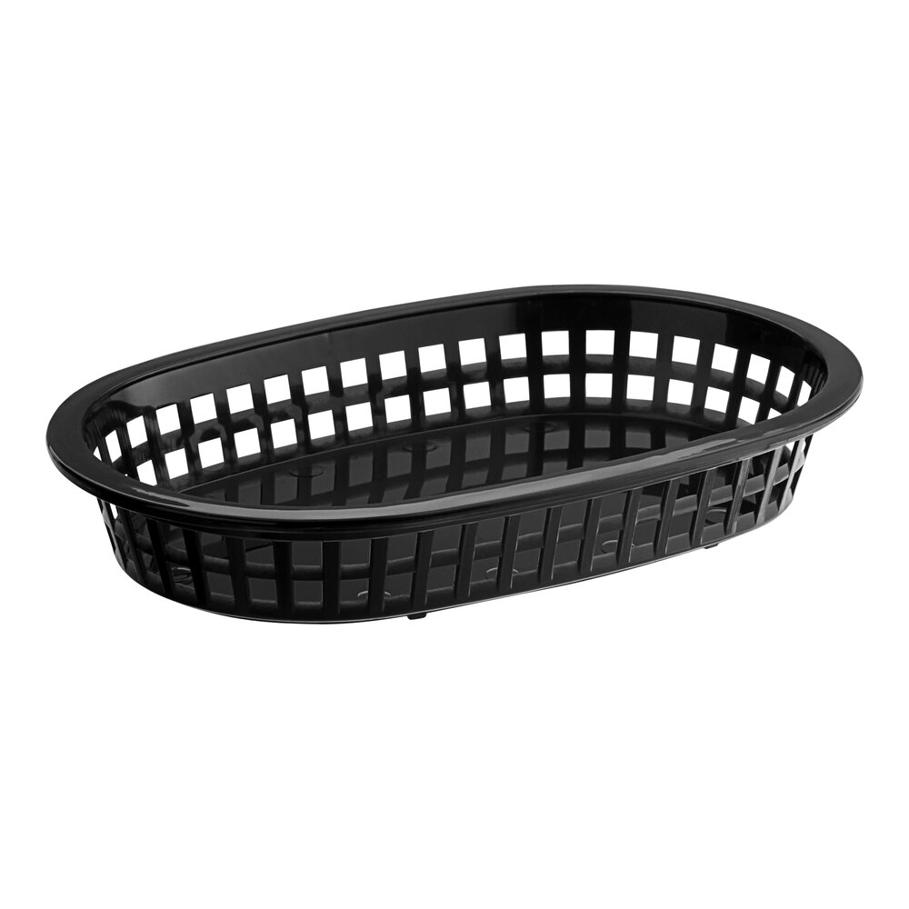 Tablecraft 1073BK 9 1/4" x 6" x 1 1/2" A La Carte Black Plastic Oval Fast Food Basket - 12/Case