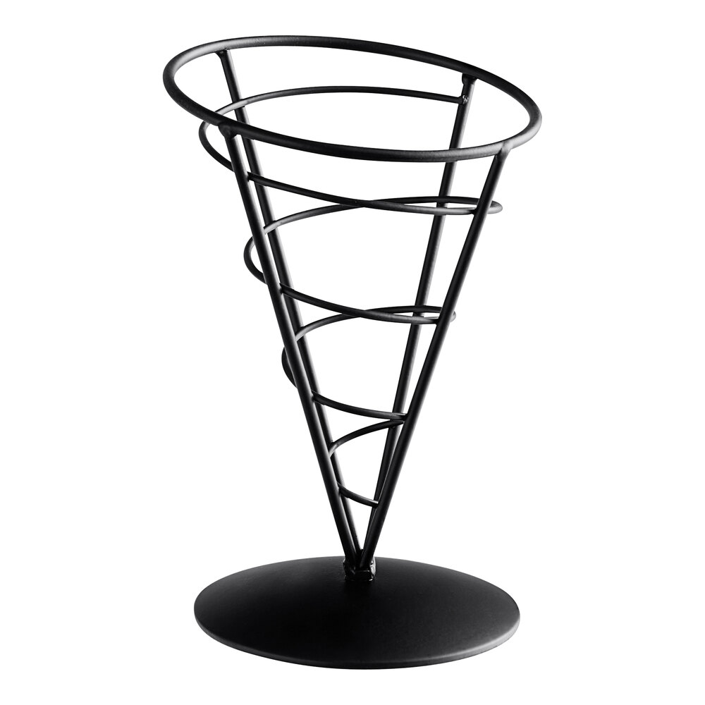 Tablecraft AC57 Vertigo Round Black Appetizer Wire Cone Basket - 5" x 7"