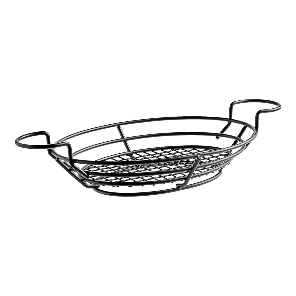 American Metalcraft BSKB811 Black Oblong Wire Basket with Ramekin Holders - 11" x 8" x 3 1/4"