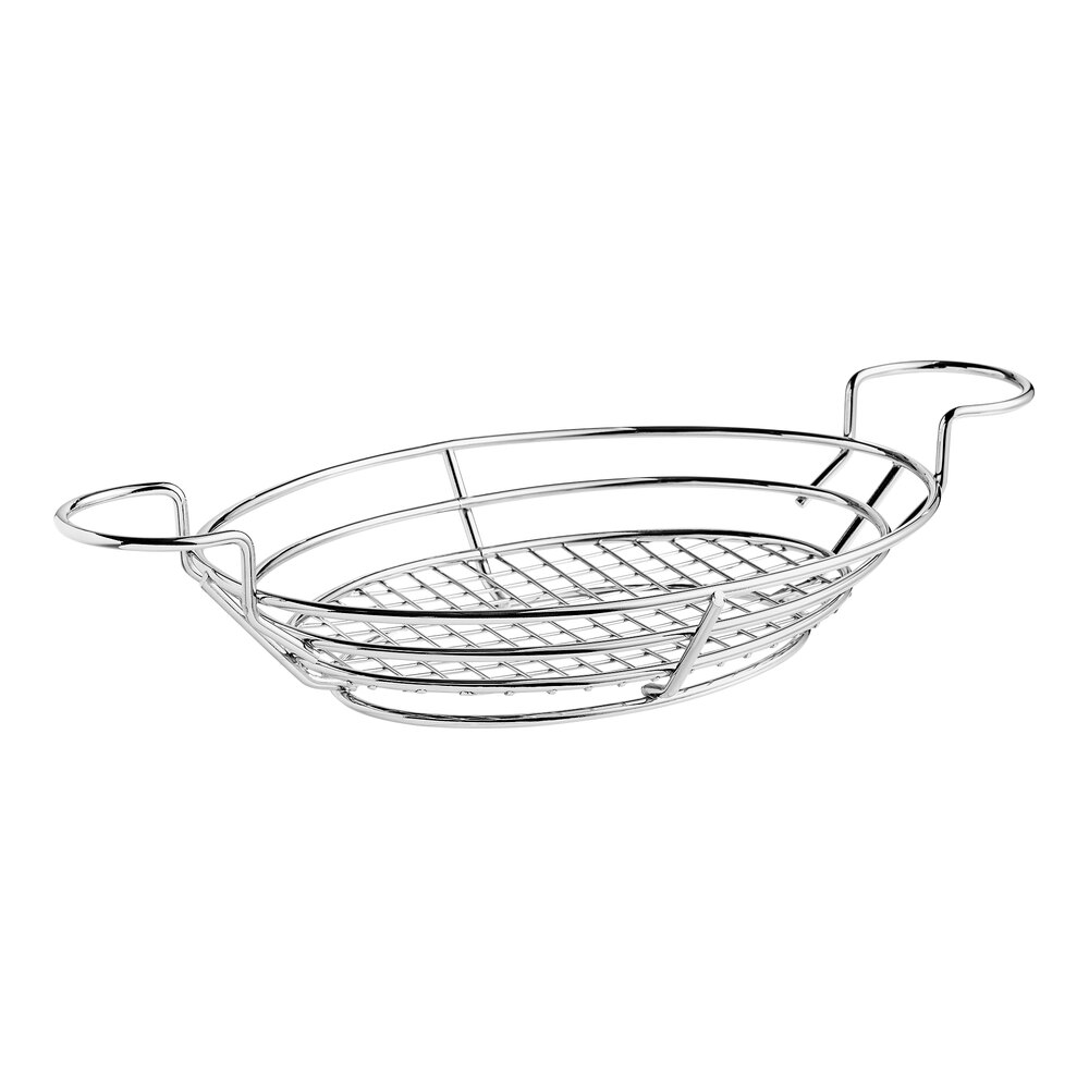 American Metalcraft BSKC118 Chrome Oblong Wire Basket with Ramekin Holders - 11" x 8" x 3 1/4"