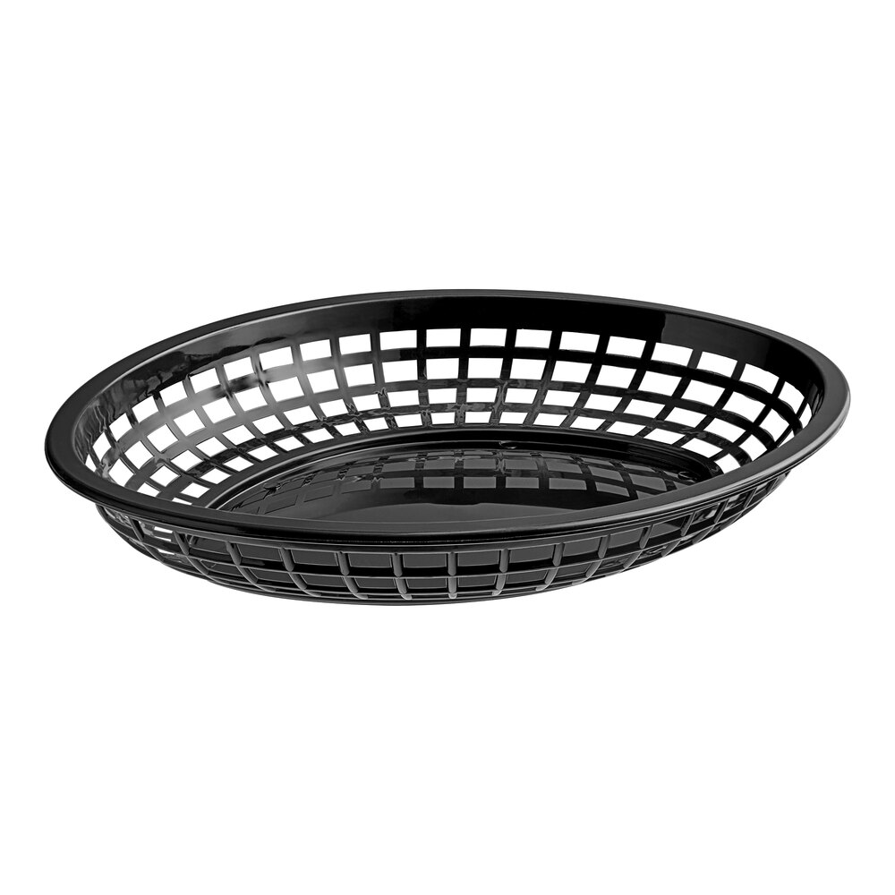 Tablecraft C1084BK Black Jumbo Oval Polypropylene Fast Food Basket - 12/Pack