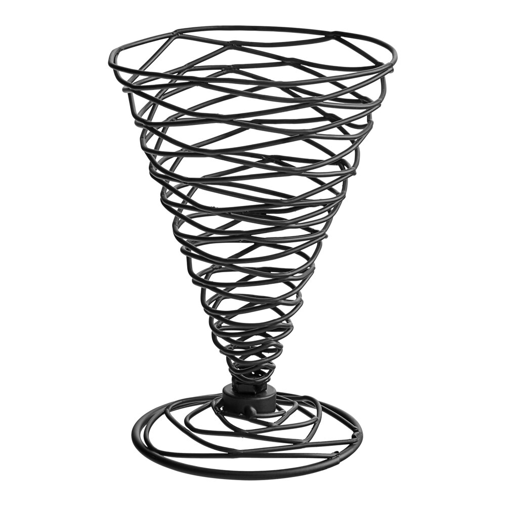 Tablecraft BK157 Artisan Round Black Appetizer Wire Cone Basket - 4 3/4" x 6 3/4"