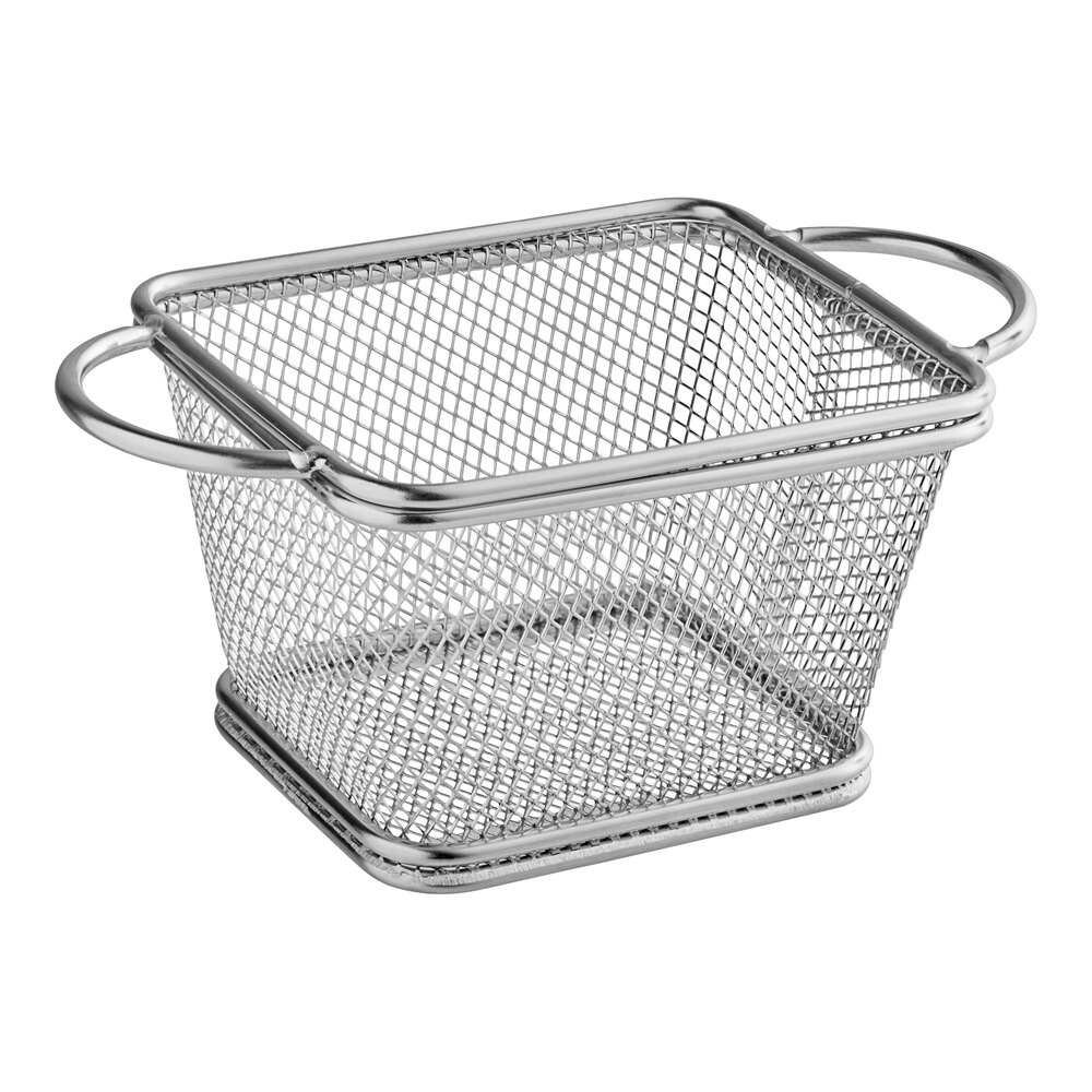 Clipper Mill by G.E.T. 4-81865 4" x 3 1/4" x 2 1/4" Stainless Steel Single Serving Fry Basket with Round Handles