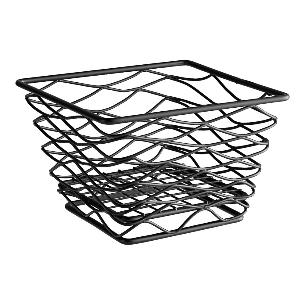 American Metalcraft BNRB64B Square Birdnest Black Metal Basket / Riser - 6" x 6" x 4"