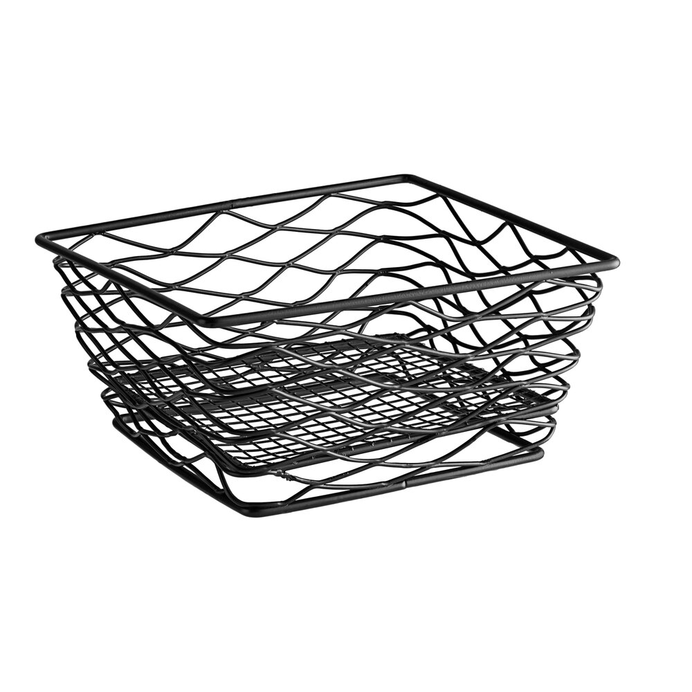 American Metalcraft BNRB86B Square Birdnest Black Metal Basket / Riser - 8" x 8" x 4"
