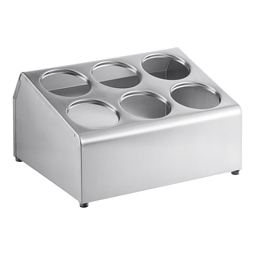 Tablecraft 7062 6 Hole Stainless Steel Flatware Cylinder Holder