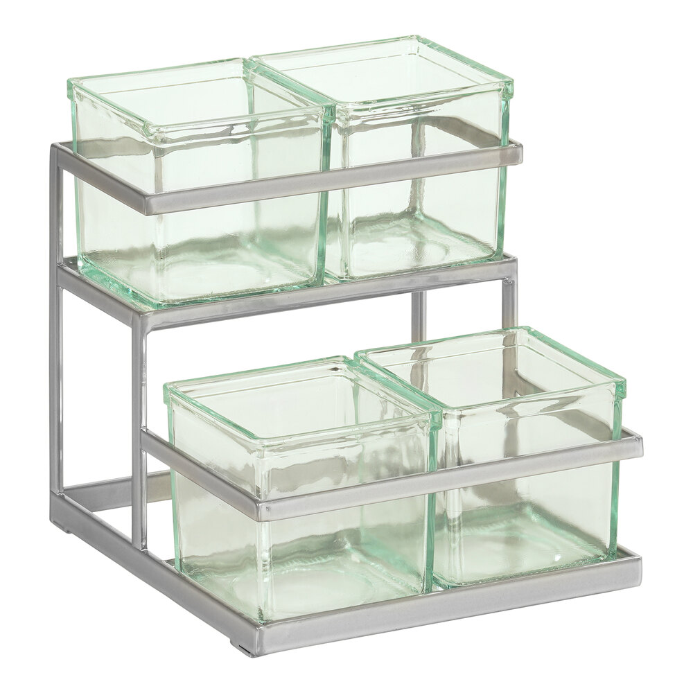 Cal-Mil 2-Tier Silver Condiment Display with 4 Glass Jars