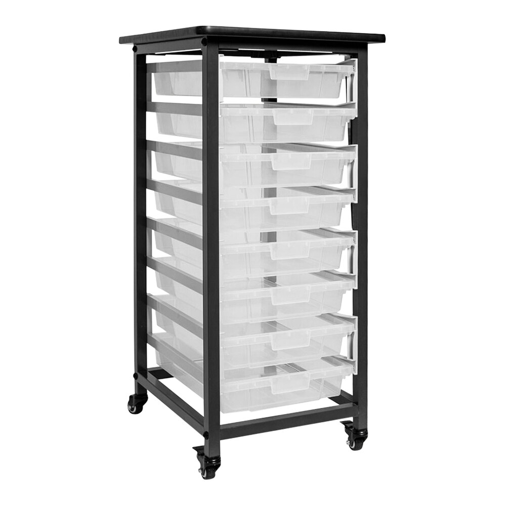 Luxor Single-Row Mobile Bin Storage Unit with 8 Small Clear Bins MBS-SR-8S-CL