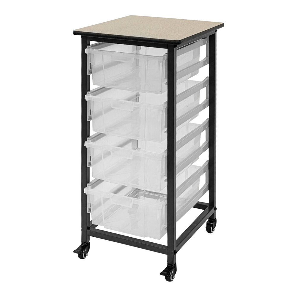 Luxor Single-Row Mobile Bin Storage Unit with 4 Large Clear Bins MBS-SR-4L-CL