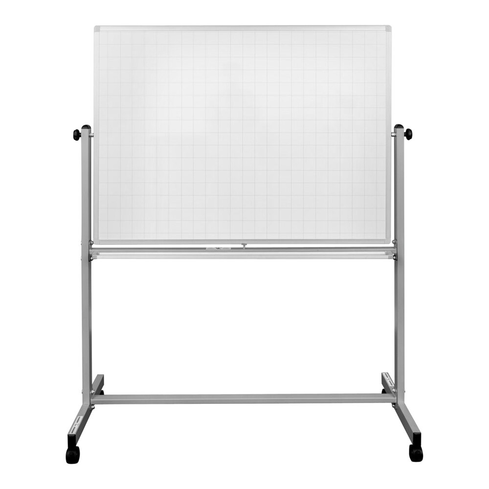 Luxor 48" x 36" Double-Sided Magnetic Ghost Grid Whiteboard with Aluminum Frame and Mobile Stand MB4836LB