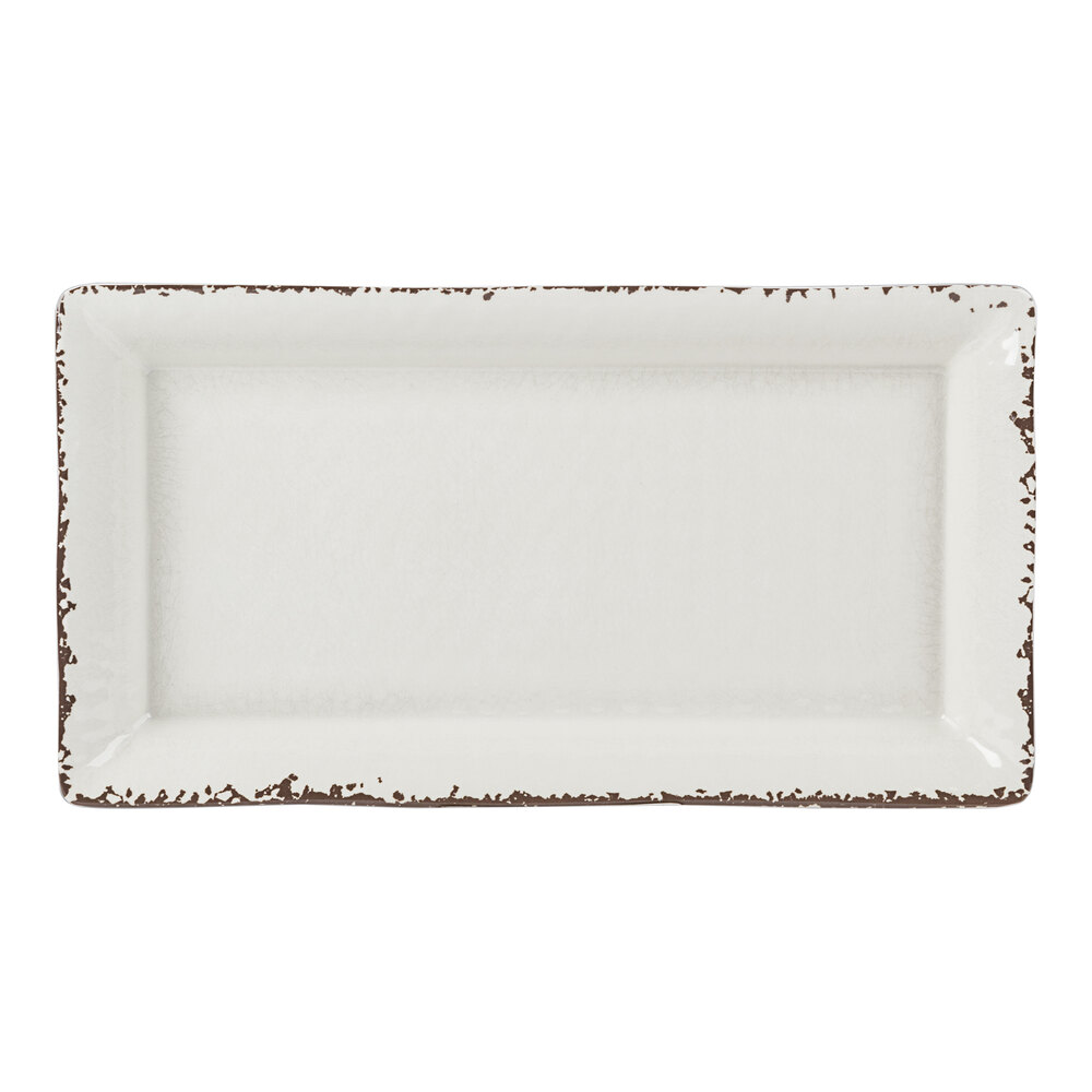 American Metalcraft AWMEL19 Endurance 14 1/4" x 7 1/2" x 1 1/2" Melamine Platter - Antique White