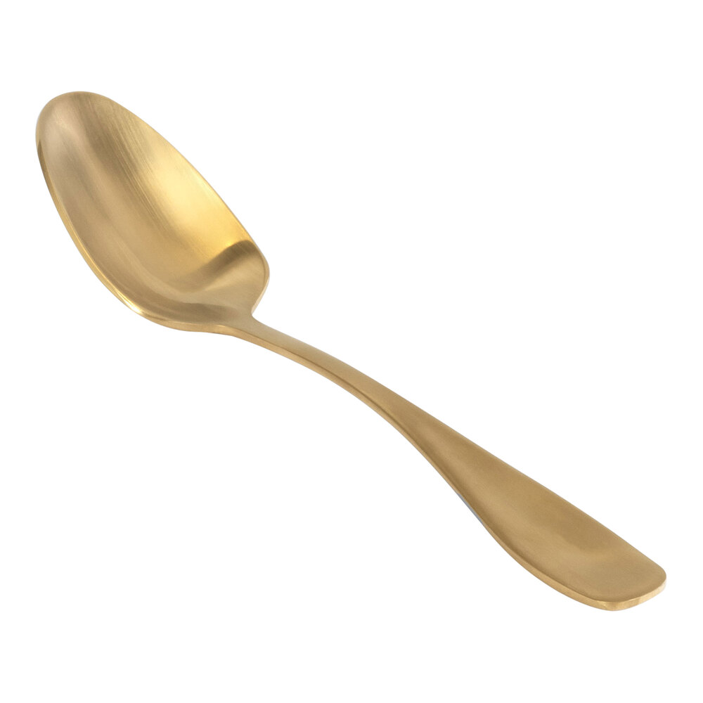 Front of the House Cameron 7 1/4" 18/10 Stainless Steel Extra Heavy Weight Matte Brass Dinner / Dessert Spoon - 12/Case