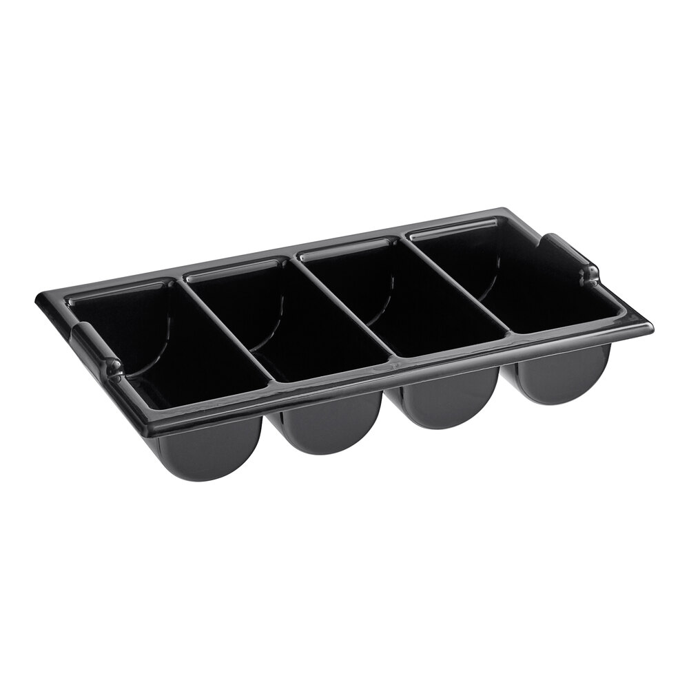 Choice Black 4-Compartment Plastic Cutlery Box / Flatware Bin with Handles