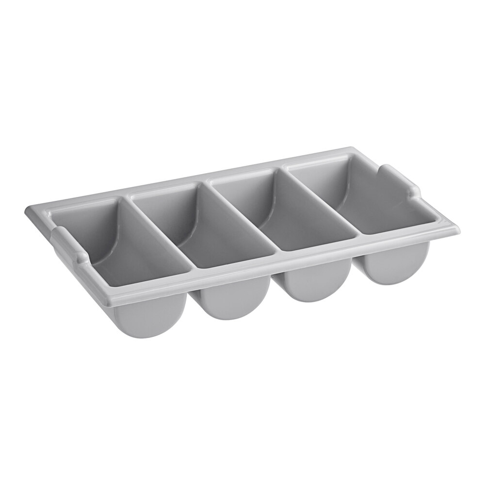 Choice Gray 4-Compartment Plastic Cutlery Box / Flatware Bin with Handles
