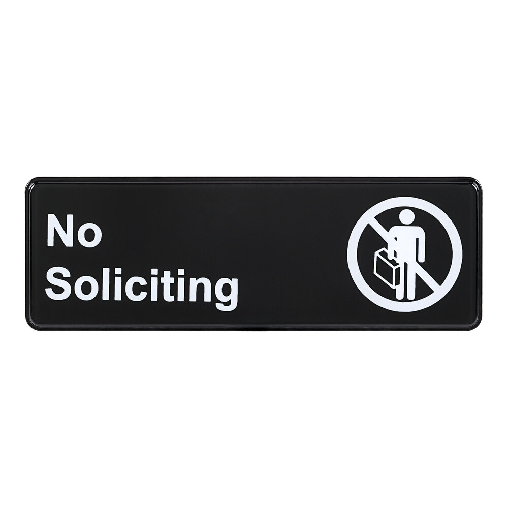 Lavex No Soliciting Sign - Black and White, 9" x 3"