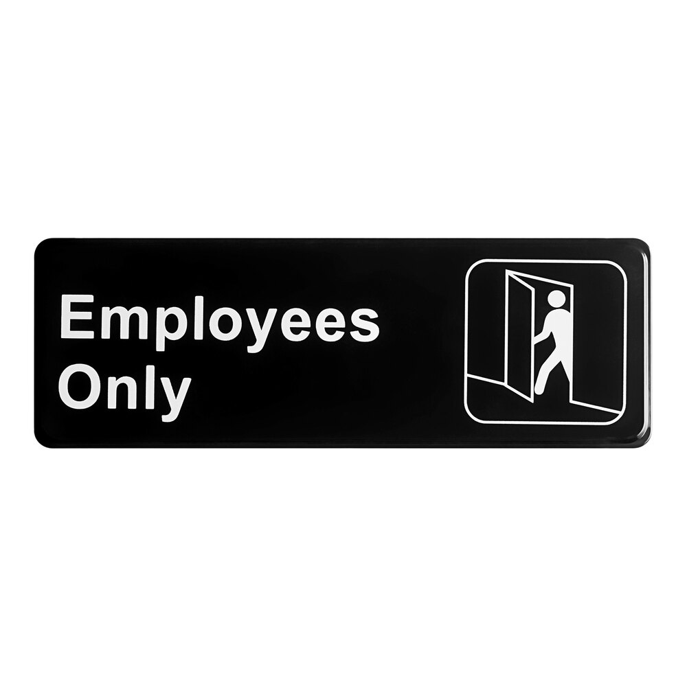 Lavex Employees Only Sign - Black and White, 9" x 3"