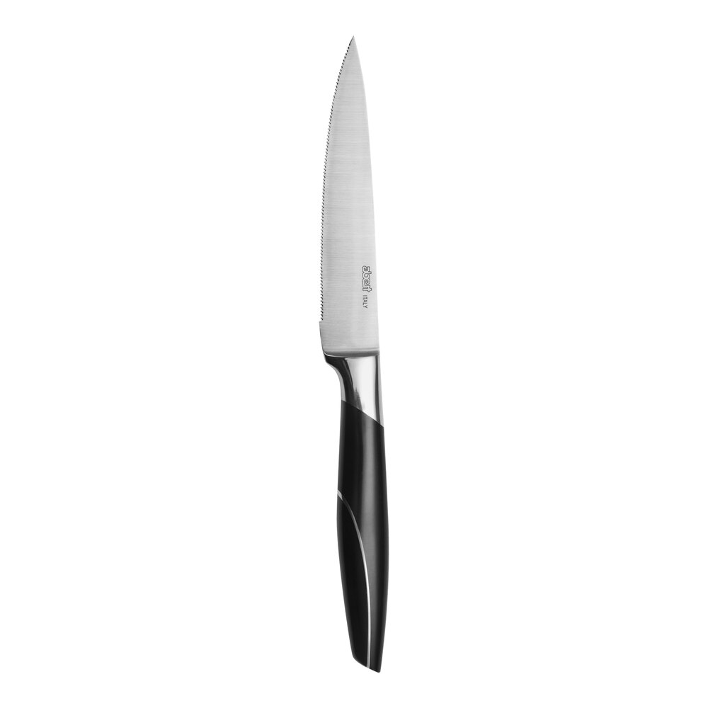 Abert Modern 9" 18/10 Stainless Steel Steak Knife with Black Plastic Handle by Arc Cardinal - 12/Case