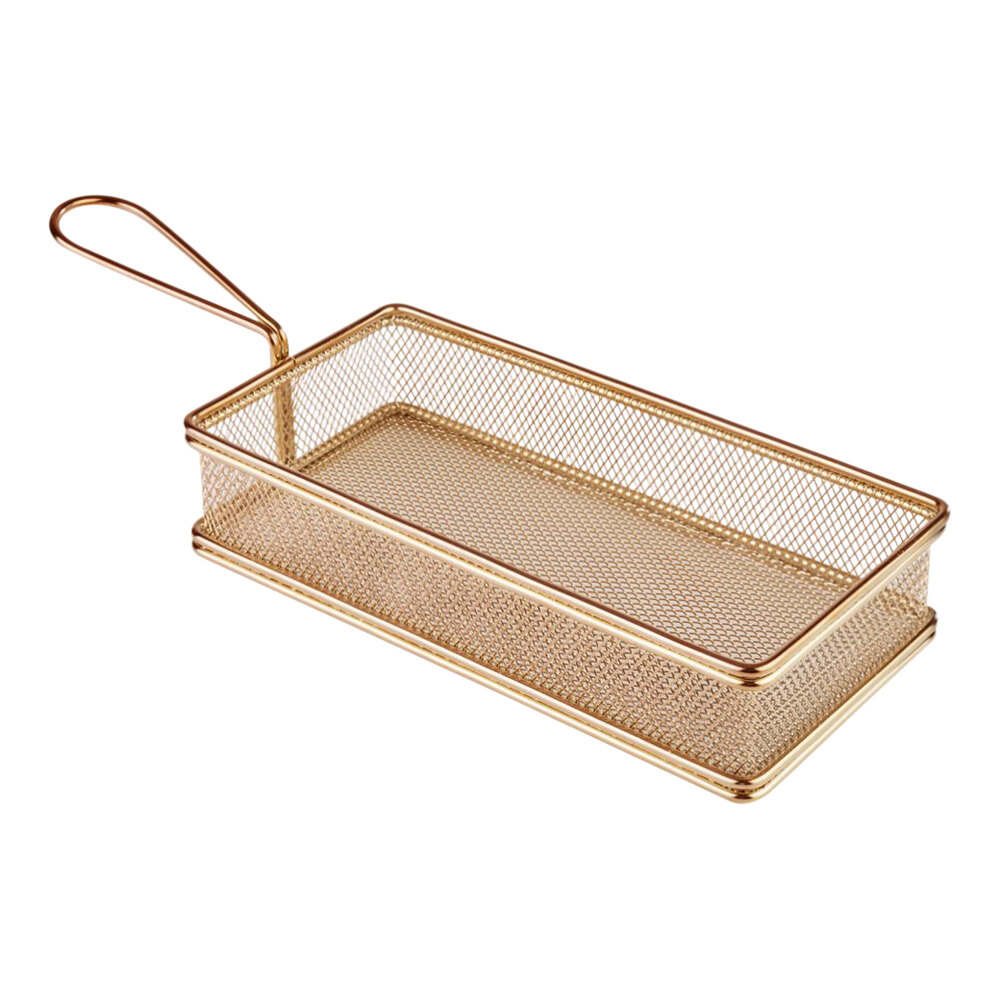 APS Snackholder 8 1/2" x 4" x 1 3/4" Rectangular Gold Stainless Steel Fry Basket