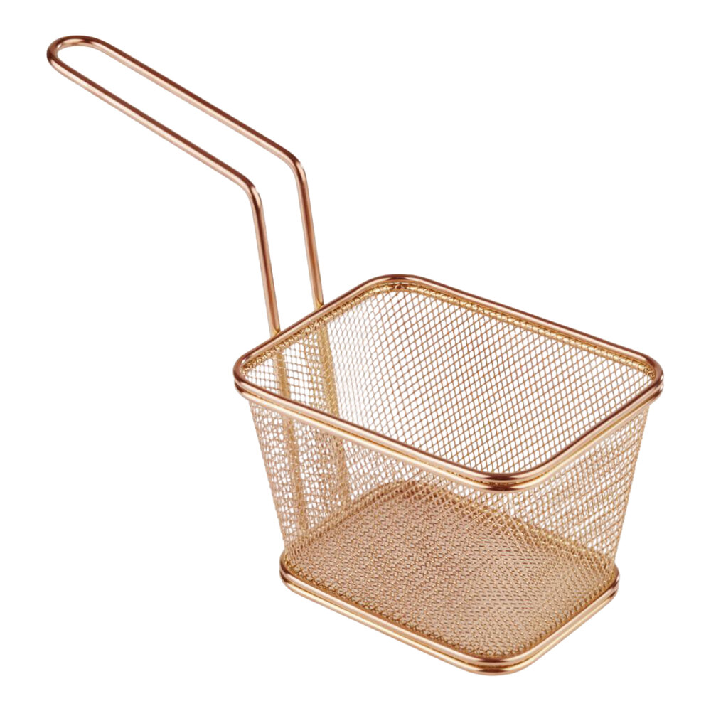 APS Snackholder 5" x 4" x 3 3/16" Rectangular Gold Stainless Steel Mini Fry Basket