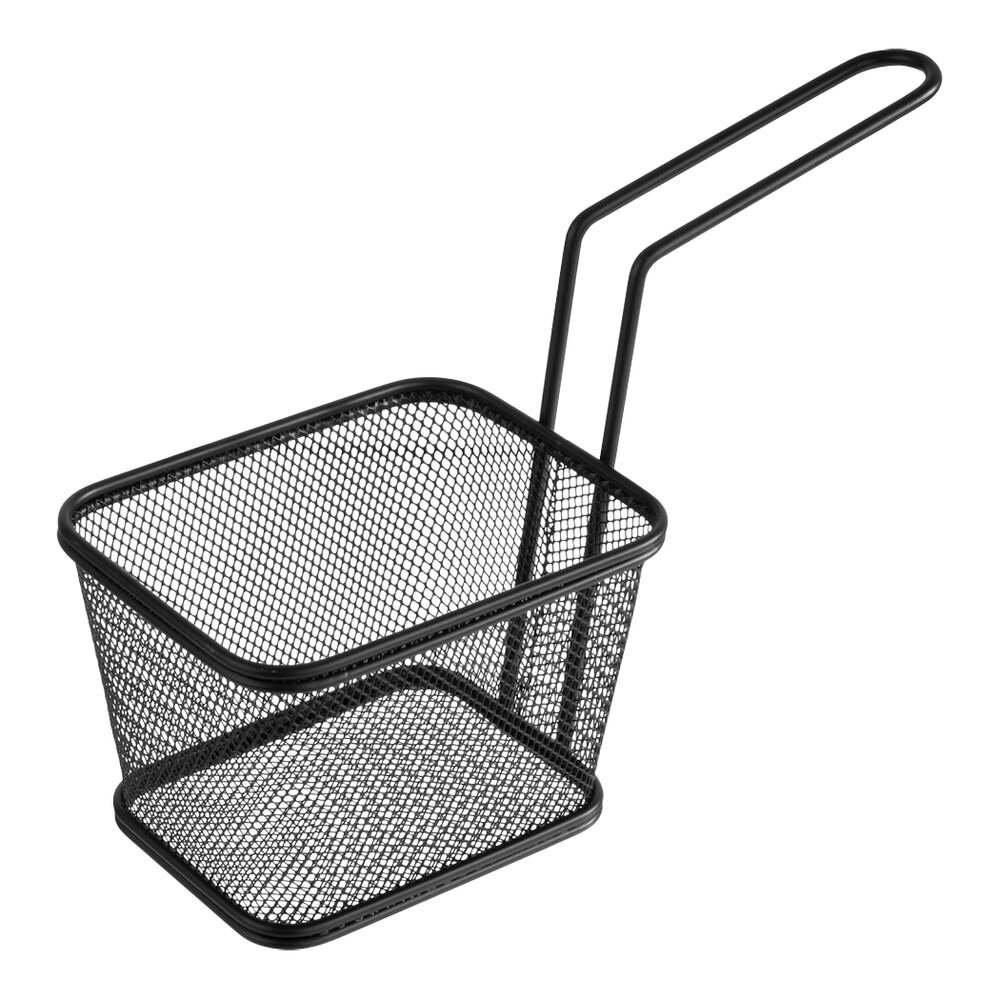 APS Snackholder 4" x 3 1/2" x 3 1/2" Rectangular Matte Black Stainless Steel Mini Fry Basket