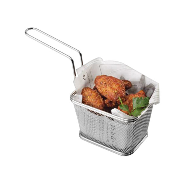 APS Snackholder 5" x 4" x 3 3/16" Rectangular Stainless Steel Mini Fry Basket