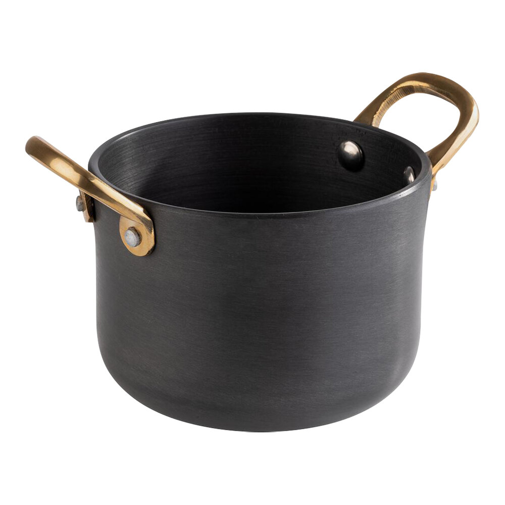 APS 20.2 oz. Round Aluminum Serving Pot with Brass Handles