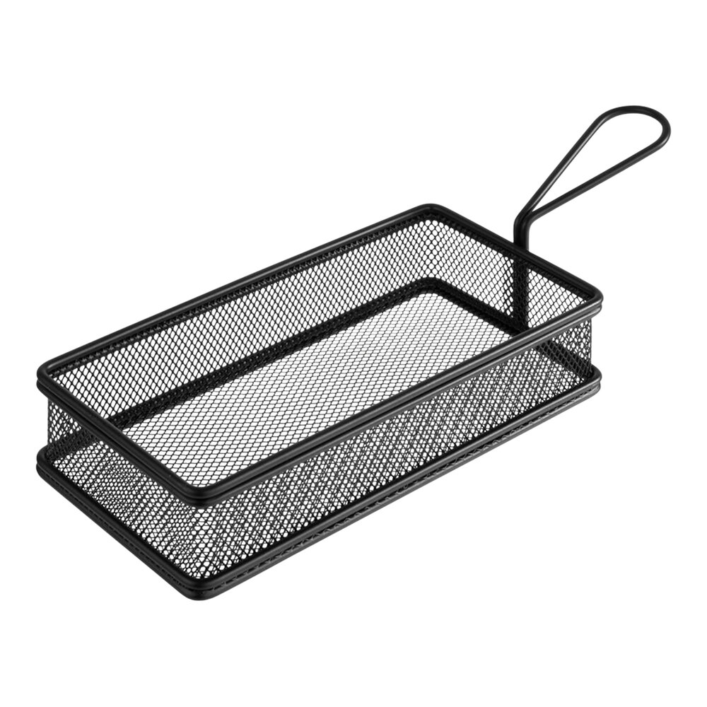 APS Snackholder 8 1/2" x 4" x 1 3/4" Rectangular Matte Black Stainless Steel Fry Basket