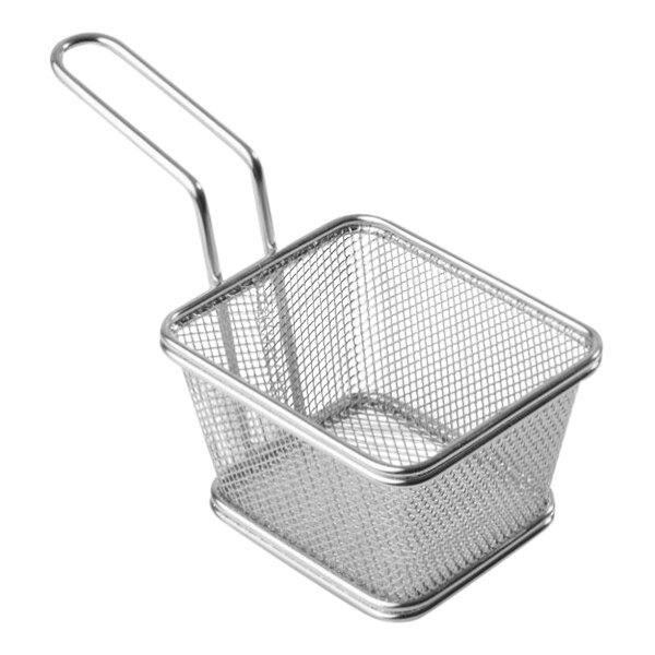 APS Snackholder 4" x 3 1/2" x 2 1/2" Rectangular Stainless Steel Mini Fry Basket