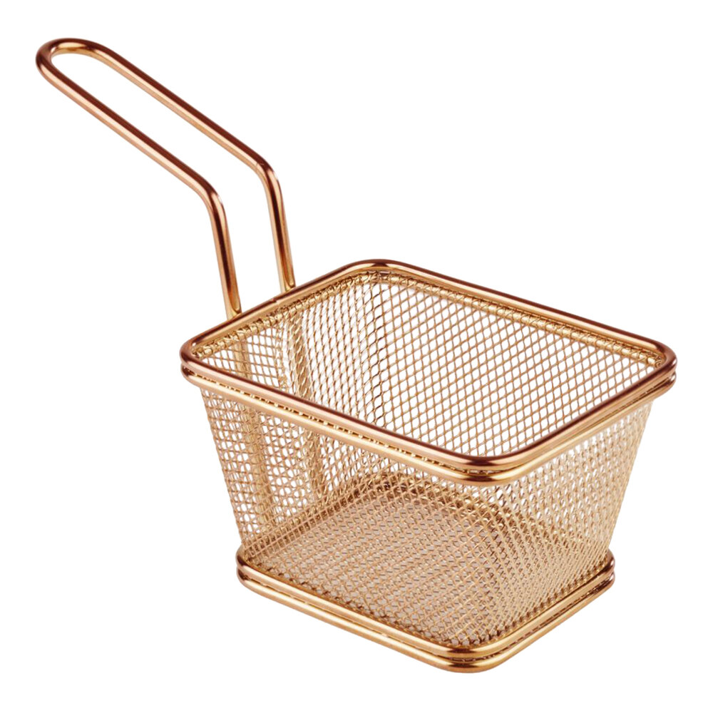 APS Snackholder 4" x 3 1/2" x 2 1/2" Rectangular Gold Stainless Steel Mini Fry Basket