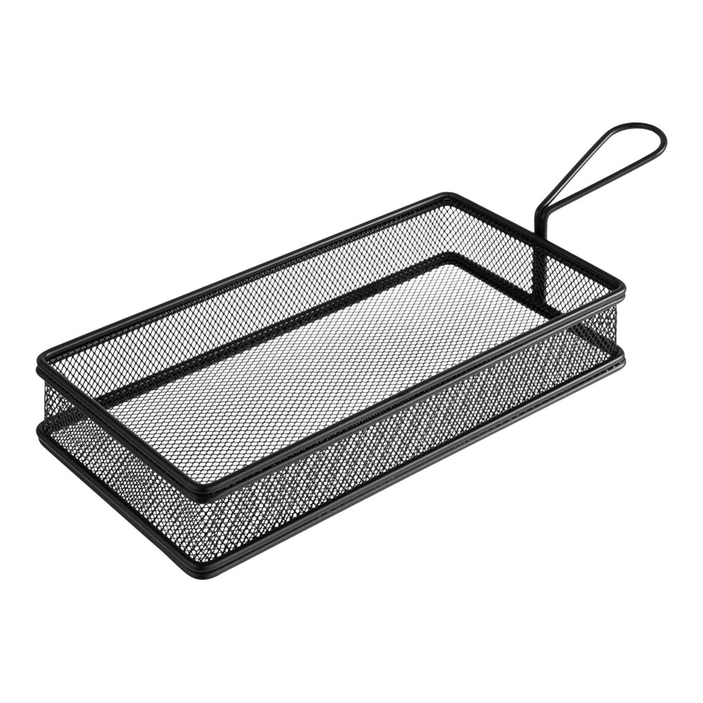 APS Snackholder 10" x 5" x 2" Rectangular Matte Black Stainless Steel Fry Basket